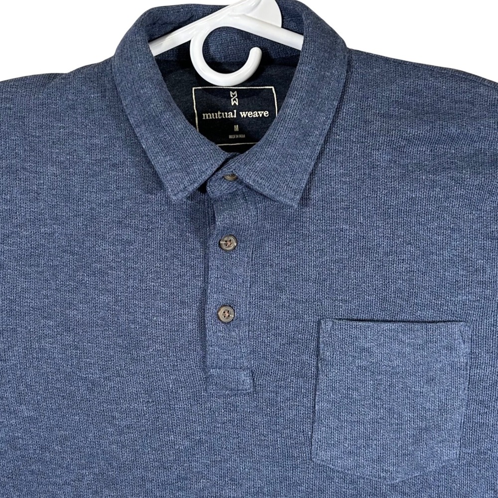 Mutual Weave Mens Ombre Heather Blue Long Sleeve Polo Shirt Medium New